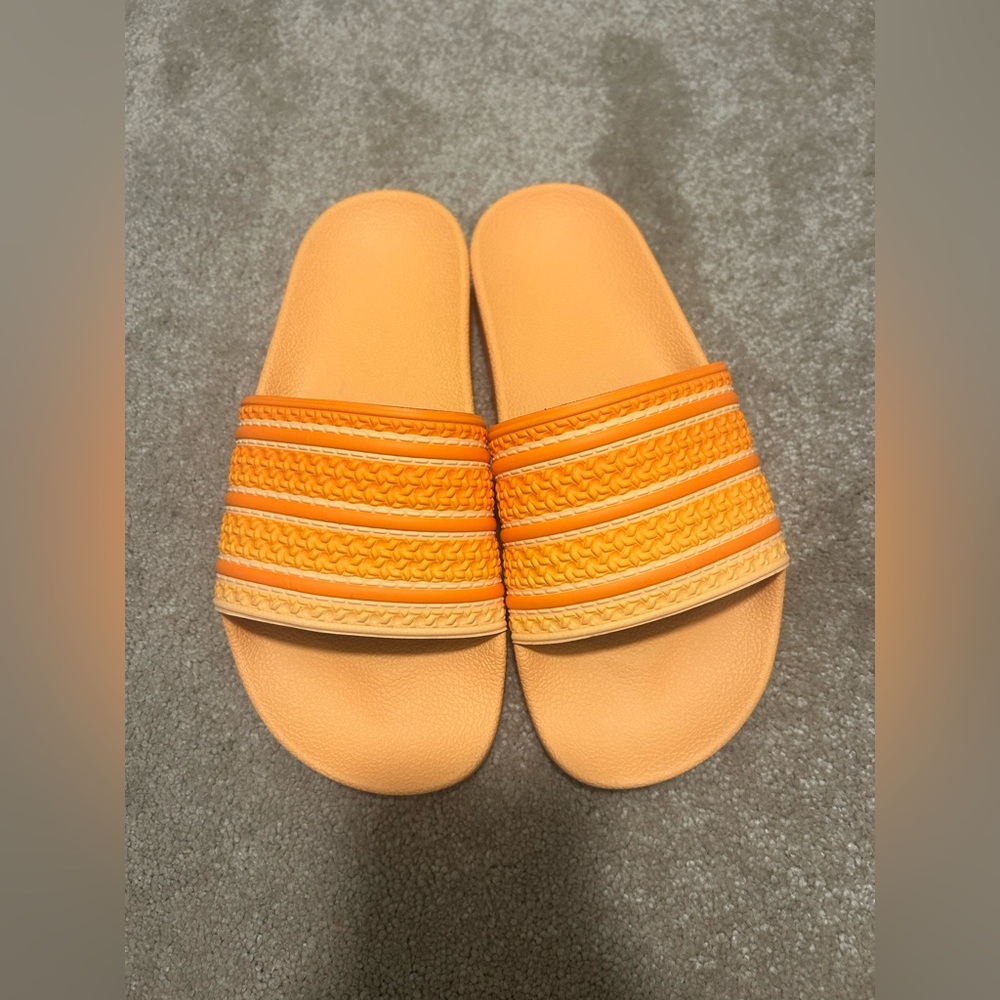 size 5 yellow and orange adidas slides!